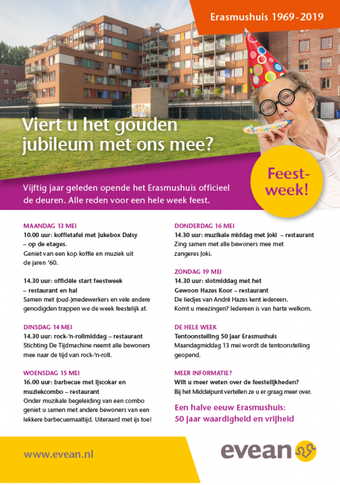 Evean Erasmushuis 50 jaar programma feestweek